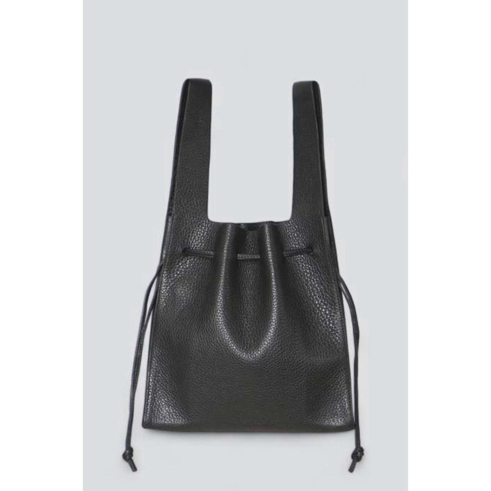 Aeta $375 BLACK LEATHER DRAWSTRING S TOTE - BLACK Leather Bag Small